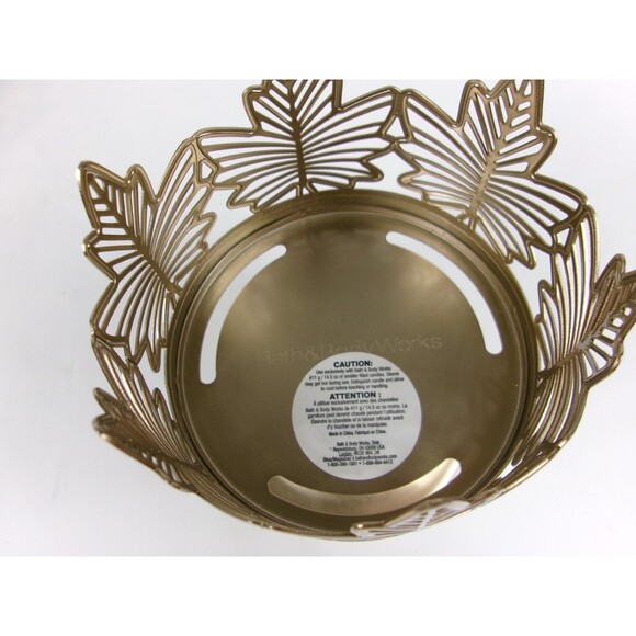 Bath and Body Works Maple Leaf Pedestal 3 Wick Candle Holders Gold 5.5" Set of 2 - Picture 4 of 5